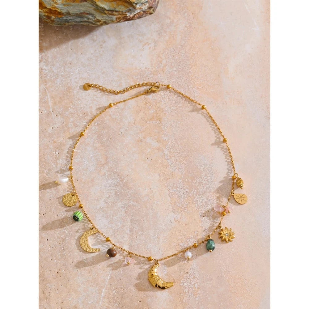 Bijoux Charm Collier Charm Multicolore Lune Doré