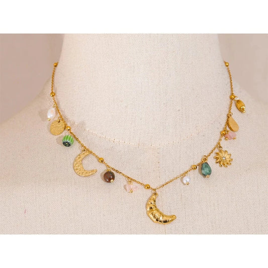 Bijoux Charm Collier Charm Multicolore Lune Doré