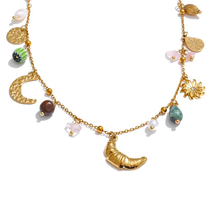 Bijoux Charm Collier Charm Multicolore Lune Doré