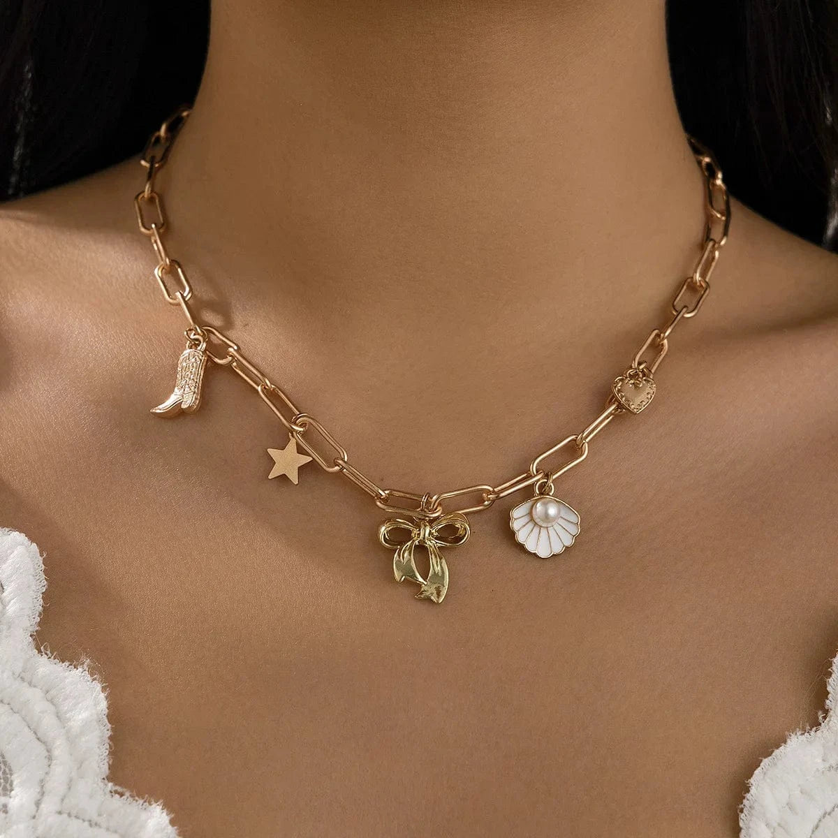 Bijoux Charm Collier charm noeud papillon doré
