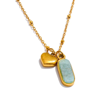 Bijoux Charm Collier Charm Pierre Turquoise et Cœur Doré