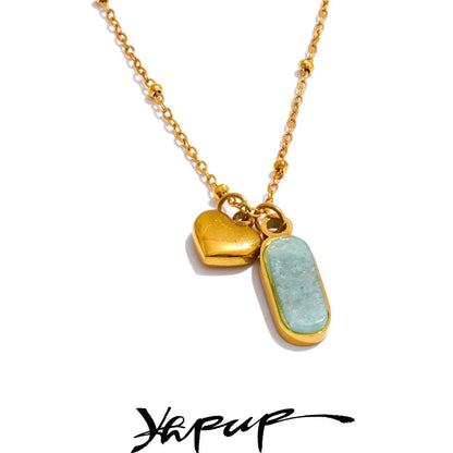 Bijoux Charm Collier Charm Pierre Turquoise et Cœur Doré