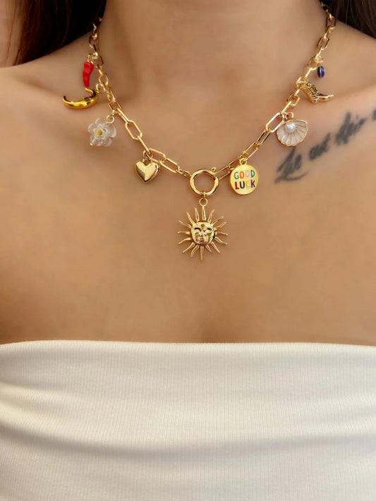 Bijoux Charm Collier Charm Soleil Doré