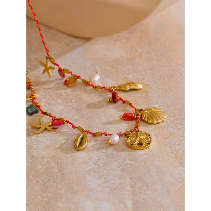 Bijoux Charm Collier Charms Coquillages Dorés