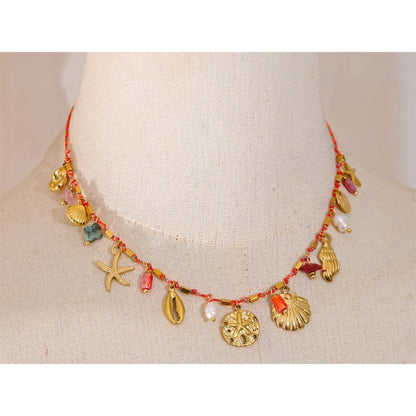 Bijoux Charm Collier Charms Coquillages Dorés