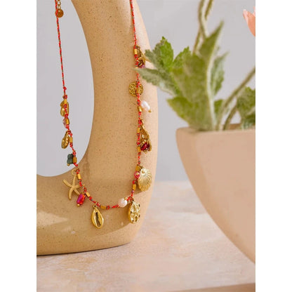 Bijoux Charm Collier Charms Coquillages Dorés