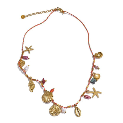 Bijoux Charm Collier Charms Coquillages Dorés