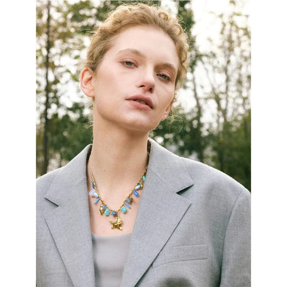 Bijoux Charm Collier Charms Corail Bleu et Doré