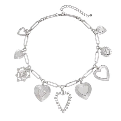 Bijoux Charm Collier charms gros cœurs argentés