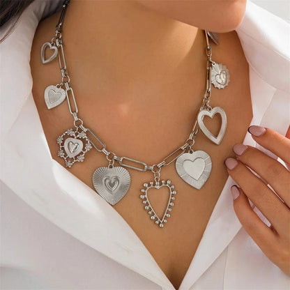 Bijoux Charm Collier charms gros cœurs argentés