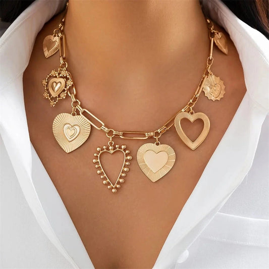 Bijoux Charm Collier charms gros coeurs dorés
