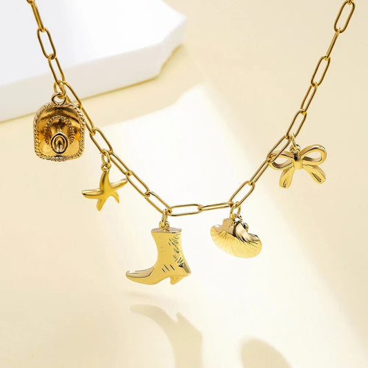 Bijoux Charm Collier doré à charms avec botte