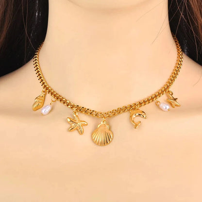 Bijoux Charm Collier doré à charms avec coquillage