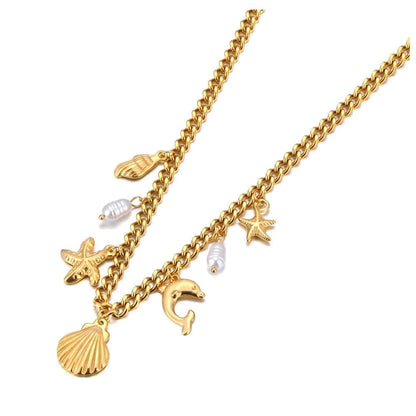 Bijoux Charm Collier doré à charms avec coquillage