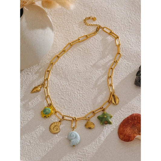 Bijoux Charm Collier doré à charms bleus et verts
