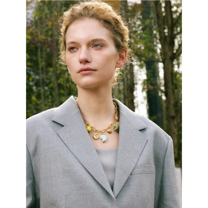 Bijoux Charm Collier doré à charms bleus et verts