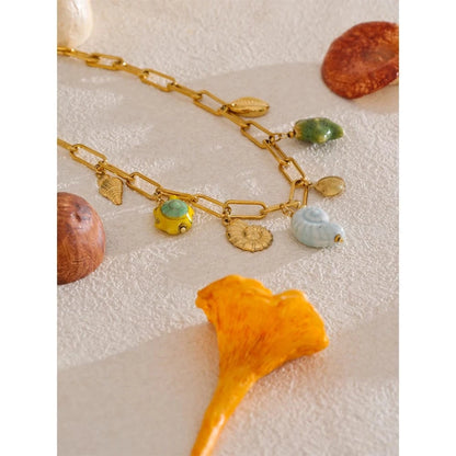 Bijoux Charm Collier doré à charms bleus et verts