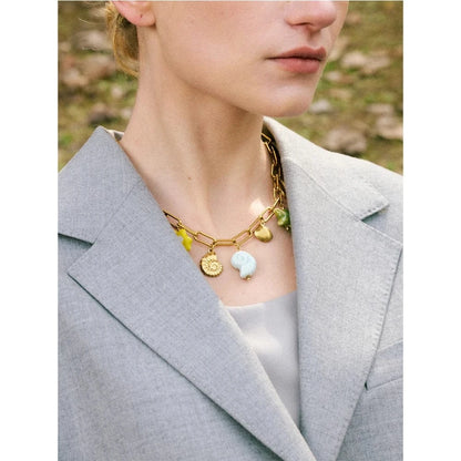 Bijoux Charm Collier doré à charms bleus et verts