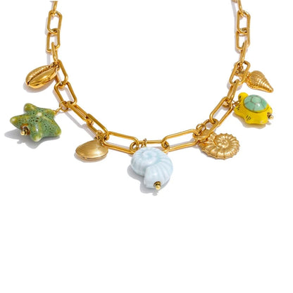 Bijoux Charm Collier doré à charms bleus et verts